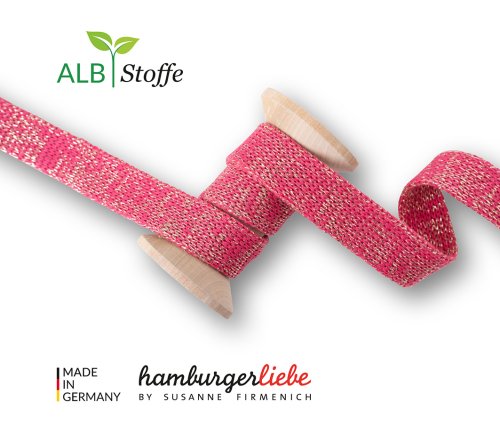 Bio Flachkordel - 1,2 cm - azalea mit gold Glitzer - A84 - Sparkle - Albstoffe - Hamburger Liebe