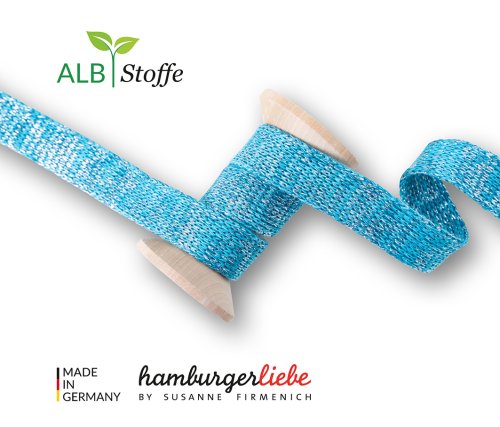 Bio Flachkordel - 2,0 cm - petrol/türkis mit Silber Glitzer - A12/16 - Sparkle - Albstoffe - Hamburger Liebe