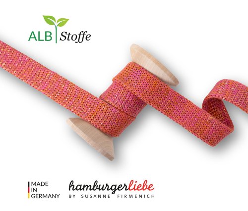 Bio Flachkordel - 2,0 cm - ortensia/nepal mit Kupfer Glitzer - A55/76 - Sparkle - Albstoffe - Hamburger Liebe