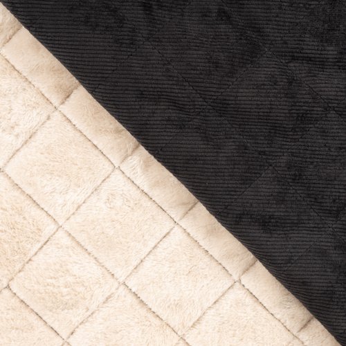 Cord Stepper mit Plüschabseite - Raute - black