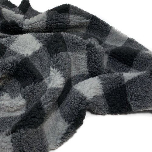 Mantelstoff - Curly Lamb - kariert - grau