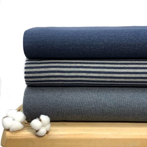 Preview: RESTSTÜCK 0,50m !!! - Doubleface Single Jersey - Jeansoptik - Streifen