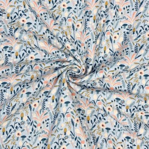 Preview: RESTSTÜCK 1,10m !!! - Musselin - Flower Dream Garden - light grey