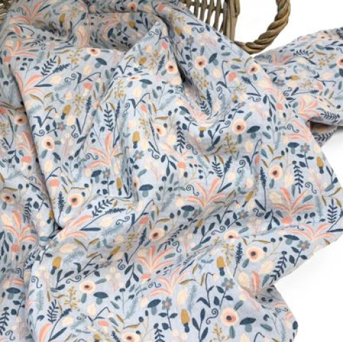 RESTSTÜCK 1,10m !!! - Musselin - Flower Dream Garden - light grey