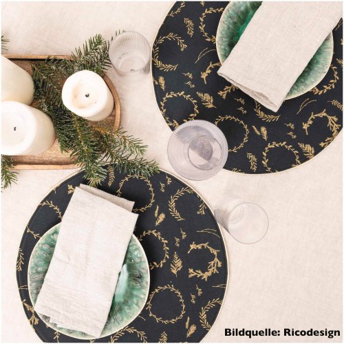 Baumwolle - Kränze - schwarz gold - Nostalgic Christmas - Rico Design