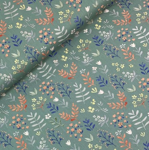 Bio Baumwolle - Flowers Big - dusty green