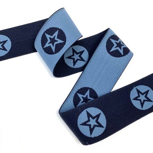 Gummiband - 4cm - Sterne - dunkelblau/blau
