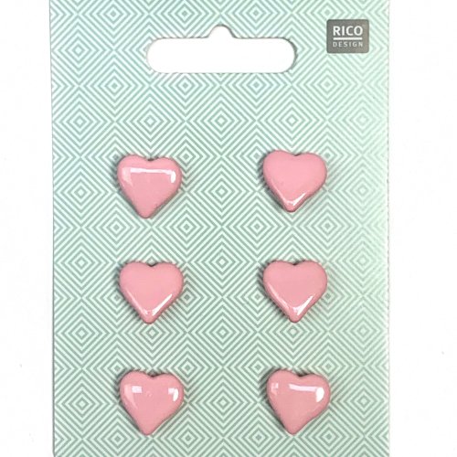 Knopfset 6er - Herzen - rosa - 15 mm - Rico Design