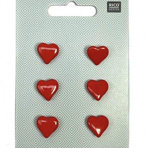 Knopfset 6er - Herzen - rot - 15 mm - Rico Design