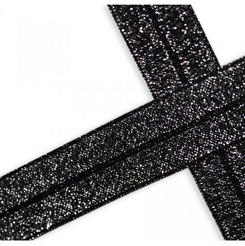 Falzgummi - elastisch - 20mm - black Glitzer silber