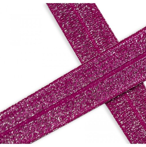 Falzgummi - elastisch - 20mm -fuchsia Glitzer silber
