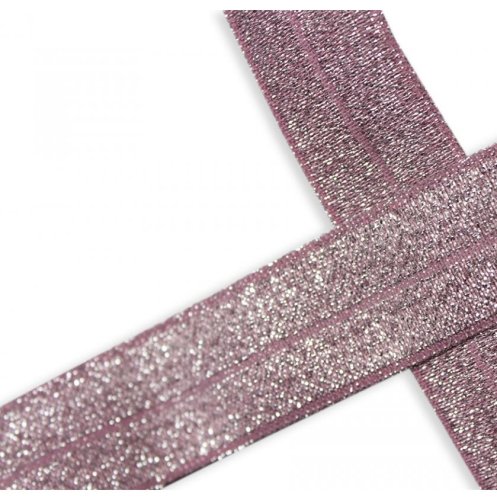 Falzgummi - elastisch - 20mm - old rose Glitzer silber