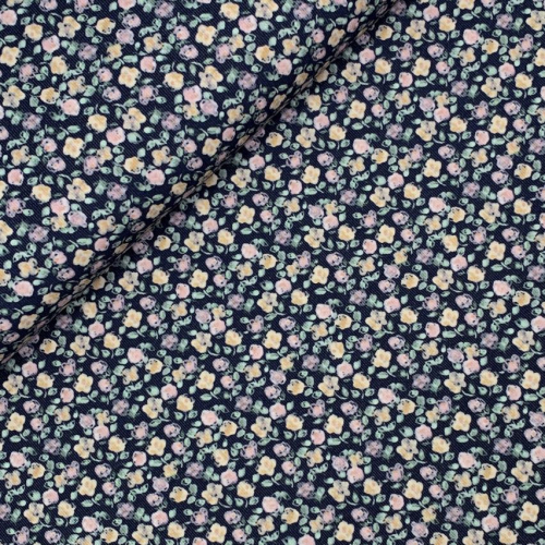 Preview: RESTSTÜCK 1,50m !!! - Feincord - Soft Flowers - blue navy
