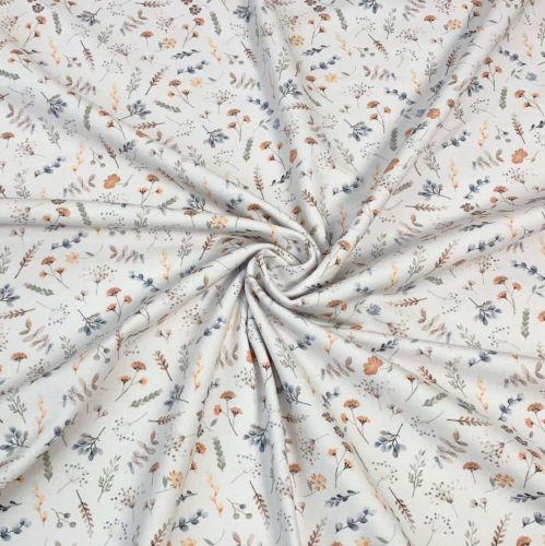 RESTSTÜCK 1,10m !!! - Bio Jersey - Fine Flowers - light khaki terra