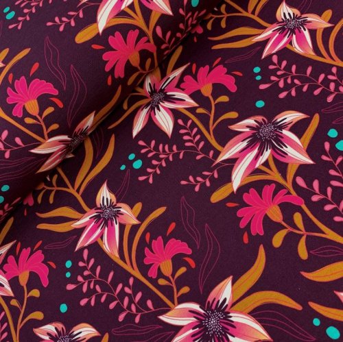 Bio Jersey - Flourish and Shine - Col. 02 - bordeaux - Shine - Hamburger Liebe - Albstoffe