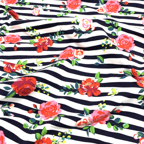 Preview: Jersey - Flower Stripe - blue navy