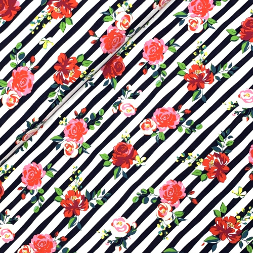 Jersey - Flower Stripe - blue navy