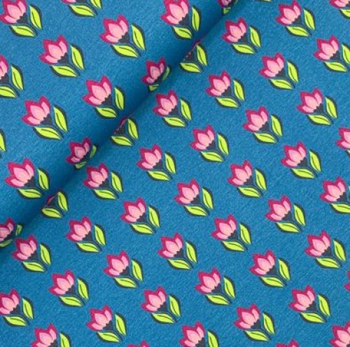 RESTSTÜCK 1m !!! - Jersey - Flower Buds - blau - Peacock Dreams - Birgit Boley