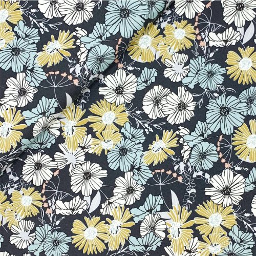 Baumwolle - Flower Child - navy - Wallflower - Cotton and Steel