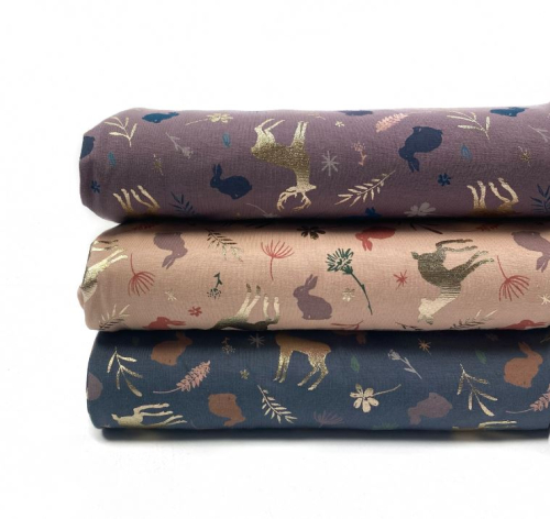 Preview: RESTSTÜCK 0,40m !!! - Jersey - Forest Animals - graublau/gold metallic
