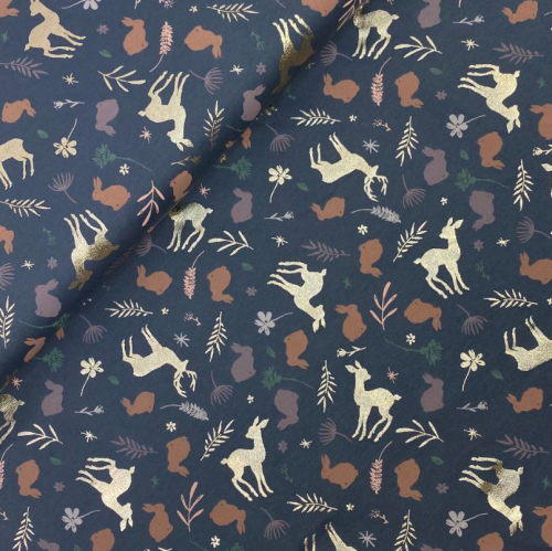 Preview: RESTSTÜCK 0,40m !!! - Jersey - Forest Animals - graublau/gold metallic