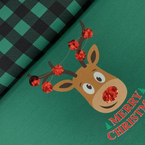 RESTSTÜCK 1Panel !!! - French Terry Panel - Deer Pailetten - green