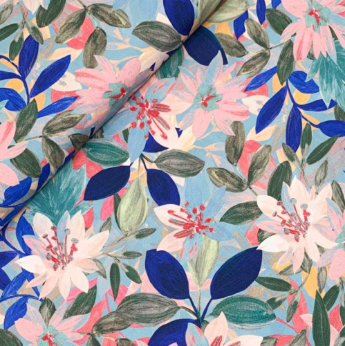 Preview: RESTSTÜCK 1,80m !!! - Viskose - Summer Botanical - light blue