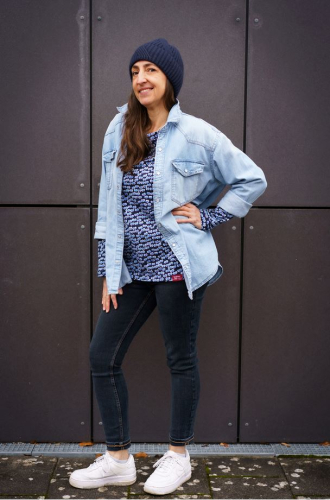 Preview: RESTSTÜCK 0,40m !!! - Bio Sweat - Strew Flowers - Col. 04 blue - Glory - Hamburger Liebe - Albstoffe