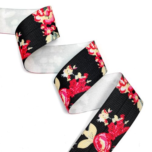 Gummiband - 4cm - Blumen - schwarz