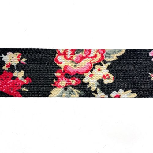 Gummiband - 4cm - Blumen - schwarz