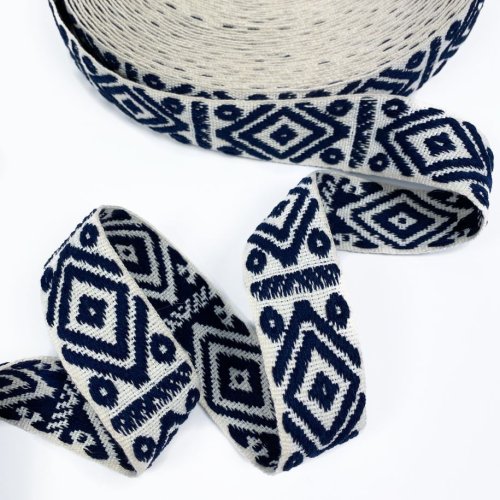 Gurtband - Rhombus & Dots - 4cm - ecru/navy