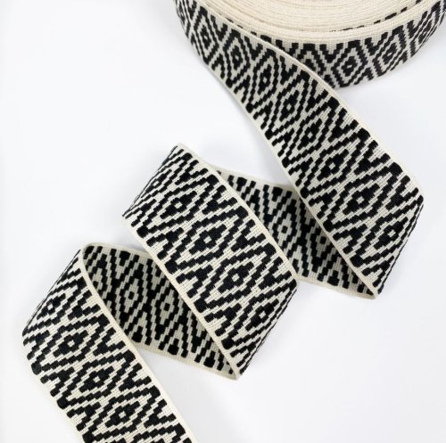 Gurtband - Rhombus - 4cm - ecru/schwarz