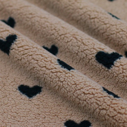 Plüschstoff - Herzchen - beige/schwarz
