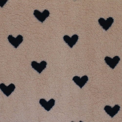 Preview: Plüschstoff - Herzchen - beige/schwarz