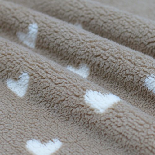 Plüschstoff - Herzchen - beige/ecru