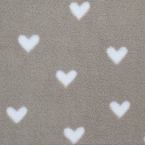Preview: Plüschstoff - Herzchen - beige/ecru