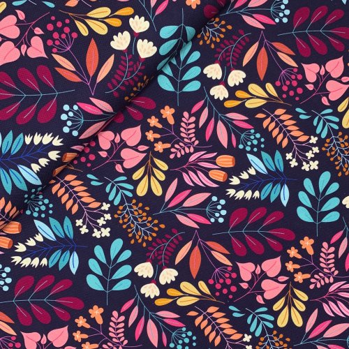Bio Canvas - Leaves - Col. 03 - blue navy - Glossy - Hamburger Liebe - Albstoffe