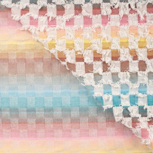 Jeansstoff - Fancy Check - aqua/ecru/cognac