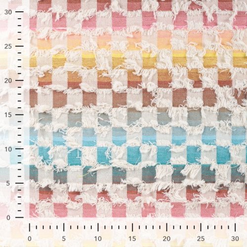 Jeansstoff - Fancy Check - aqua/ecru/cognac