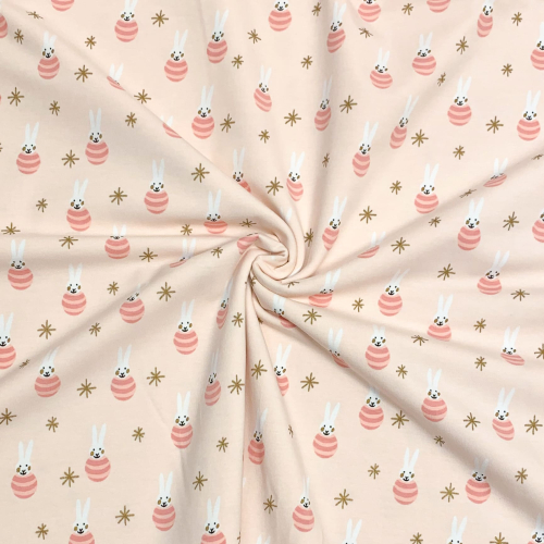 Preview: RESTSTÜCK 1,60m !!! - Jersey - Baby - Hase - rosa/gold - Rico Design