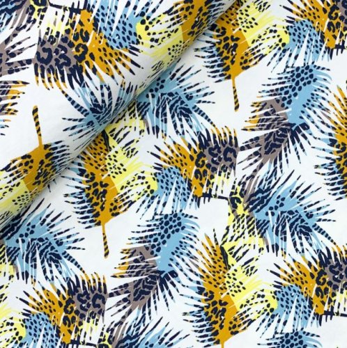 RESTSTÜCK 90cm !!! - Jersey - Colourful Leaves - blue