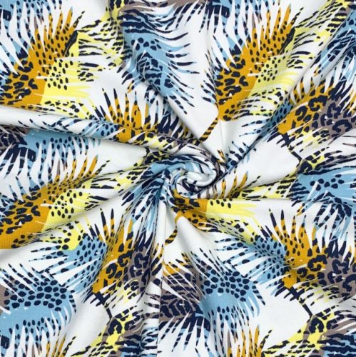 RESTSTÜCK 90cm !!! - Jersey - Colourful Leaves - blue