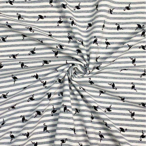 RESTSTÜCK 0,40m !!! - Jersey - Streifen Flamingo - grau/weiß