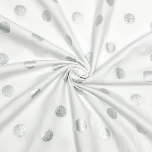 Jersey - Punkte - weiß silber hot foil - Wonderland - Rico Design