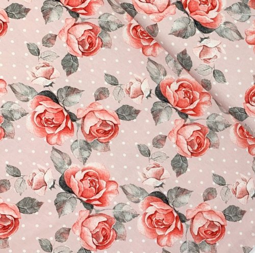 Jersey - Rosenblüten - Punkte - rosa