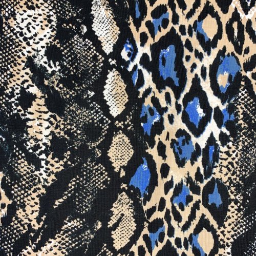Jersey - Schlangenprint - schwarz/blau/beige