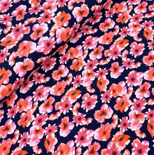 Preview: RESTSTÜCK 1,30m!!! - Jersey - Sea of Flowers - red