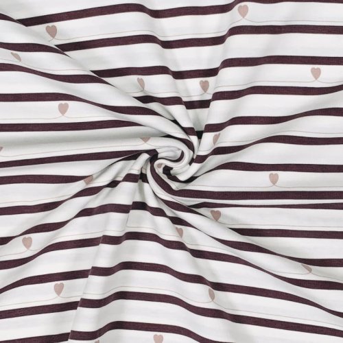 Preview: RESTSTÜCK 0,40m !!! - Jersey - Stripes and Hearts - mauve