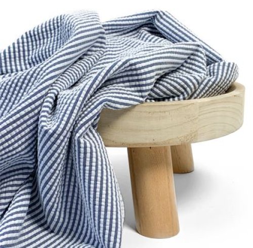 RESTSTÜCK 80cm !!! - Jersey Seersucker - Small Stripes - navy white