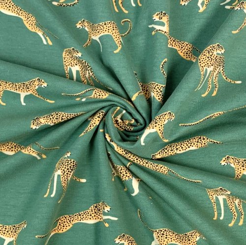 Baumwolljersey - wilde Leoparden - dusty mint